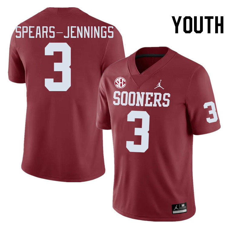 Youth #3 Robert Spears-Jennings Oklahoma Sooners 2024 SEC Conference College Football Jerseys-Crimso